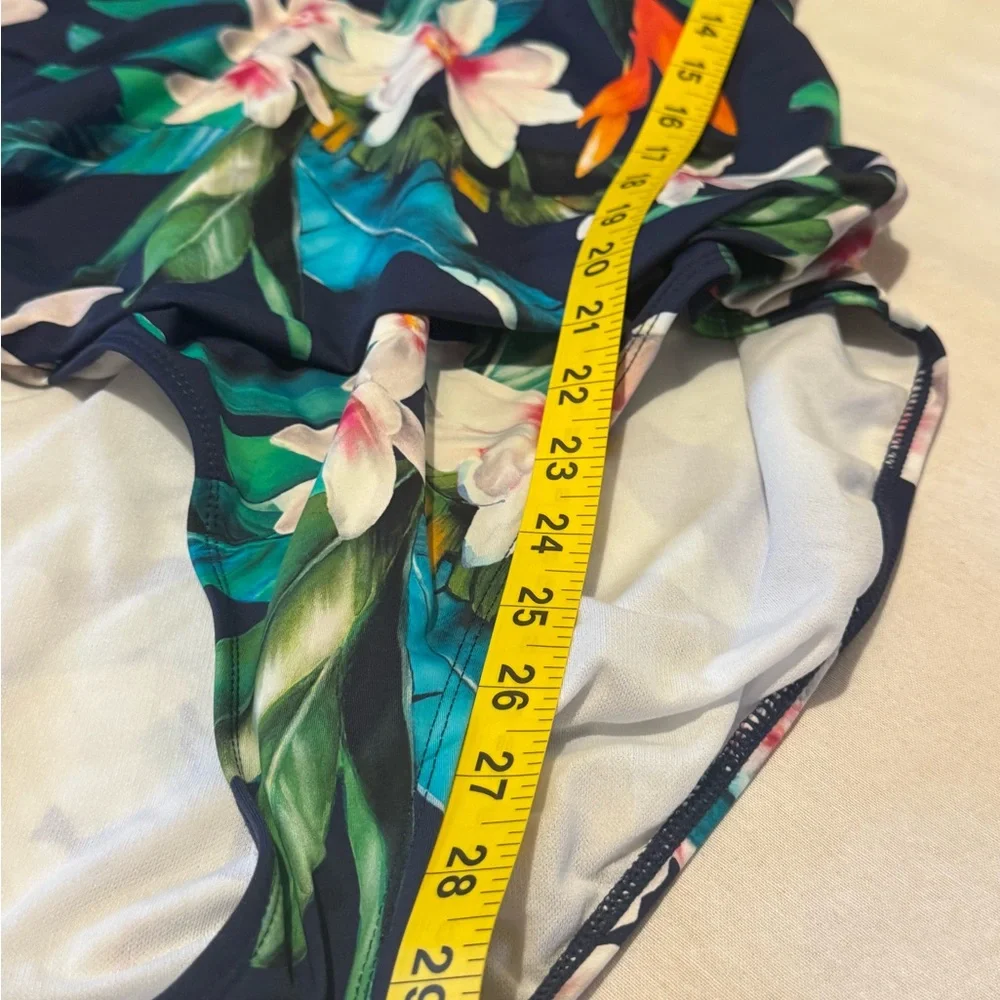 LAUREN RALPH LAUREN Wom. 16 Watercolor Tropical Printed‎ Tummy-Control One-Piece